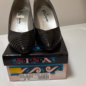 Nina Black Pleated Pointed Toe Heels